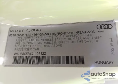 2016 Audi A3 2.0T Premium from USA, damaged, VIN WAUB8GFF0G1107122
